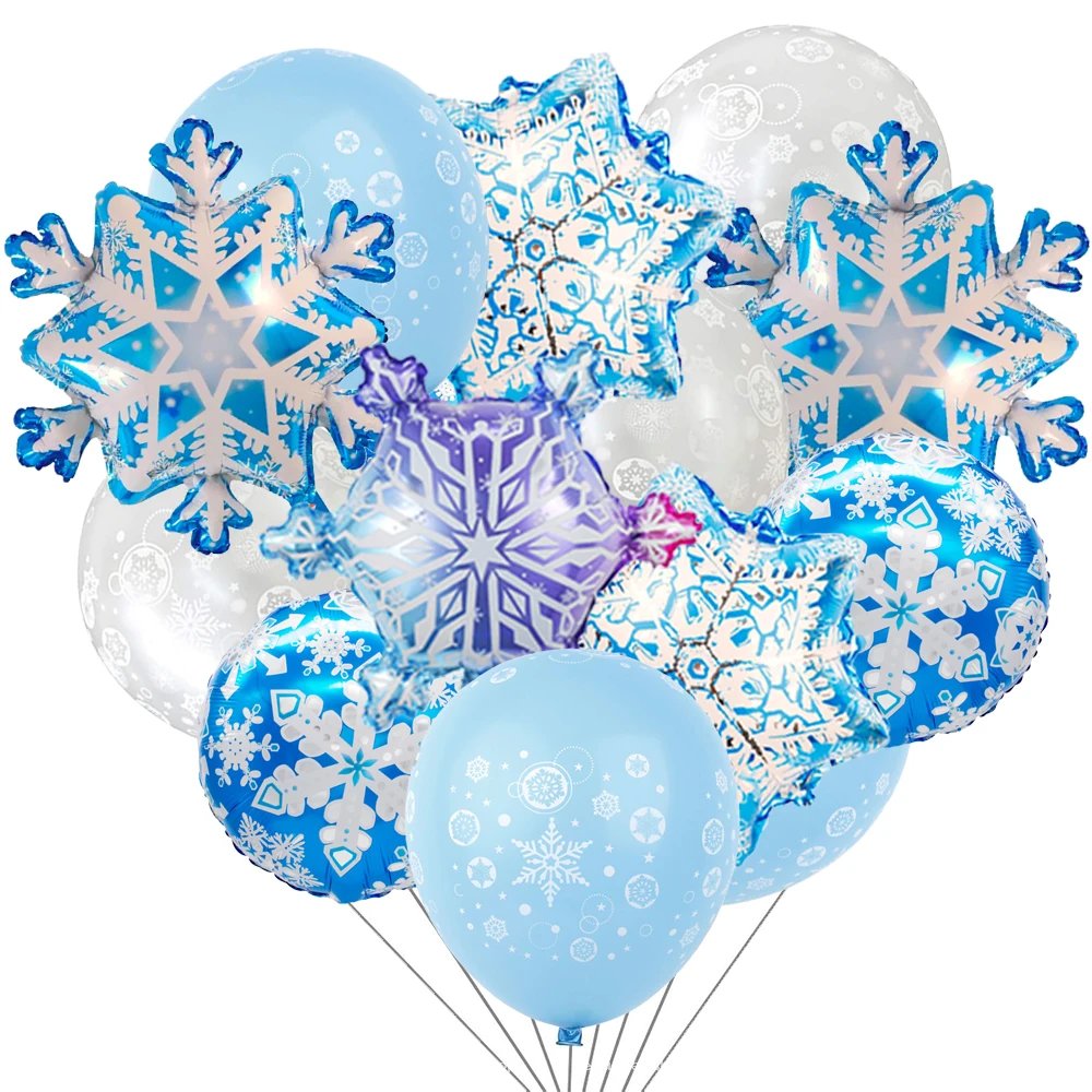 Bouquet Ballons Flocons Hiver Bleus Blancs Déco Fête