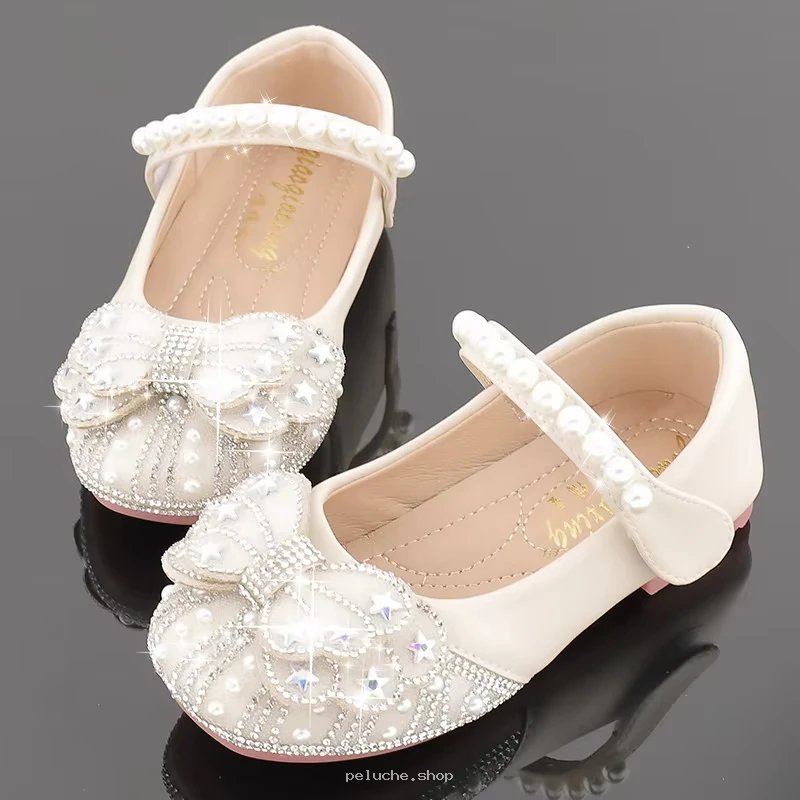 Chaussures de cérémonie enfant perles et strass blanc cassé