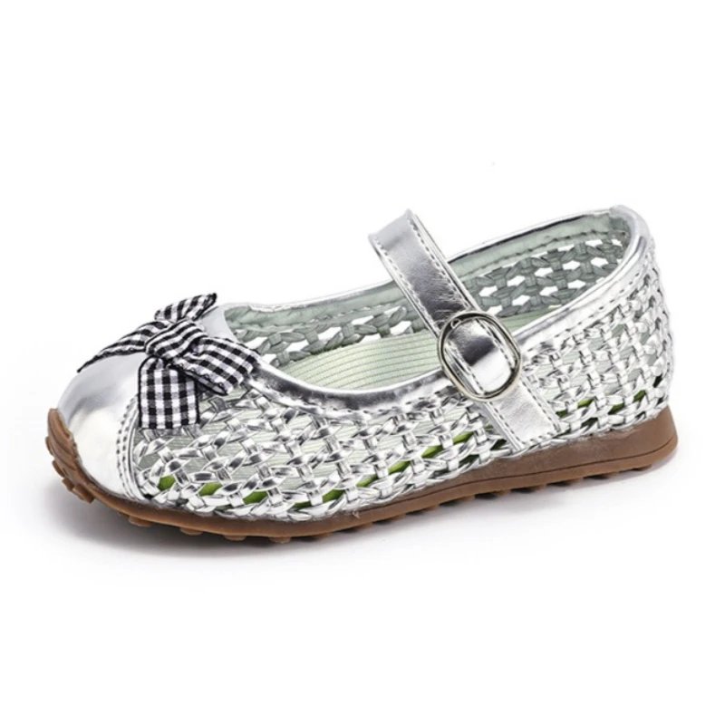 Chaussures enfant Mary Jane argentées tressées & nœud